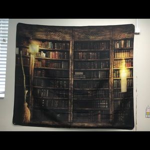 Vintage Library Bookshelf Tapestry